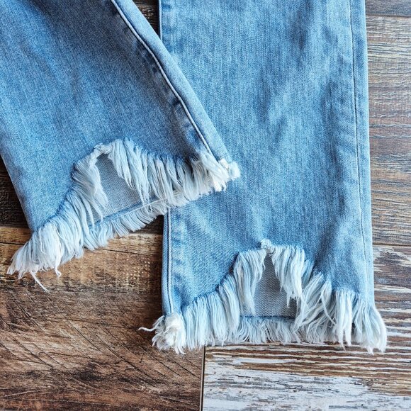 JONATHAN SIMKHAI Straight-Leg Frayed Hem Jean Medium Washed Blue - Picture 10 of 15